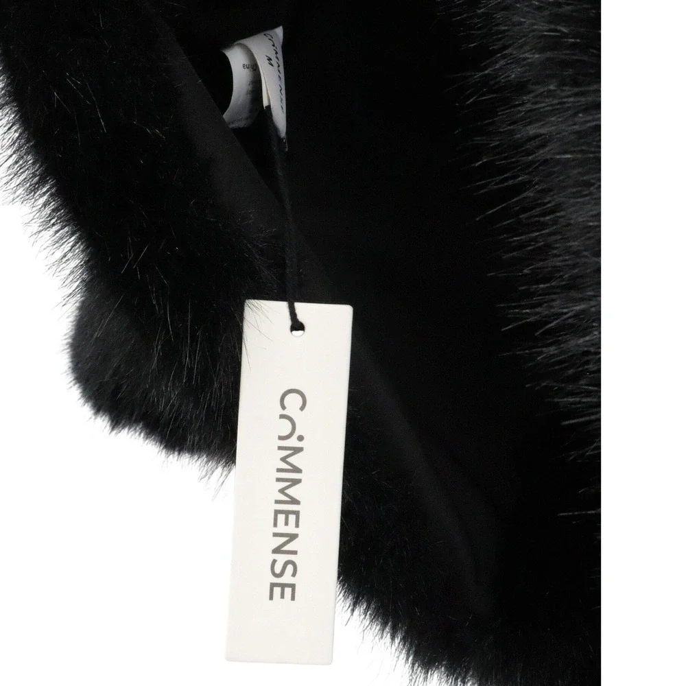 NWT Commense Black Faux Fur Cropped Jacket Shawl Collar Coat M - Picture 8 of 8